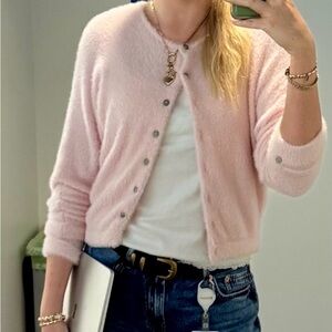 Free People Pale Pink Fuzzy Button Cardigan